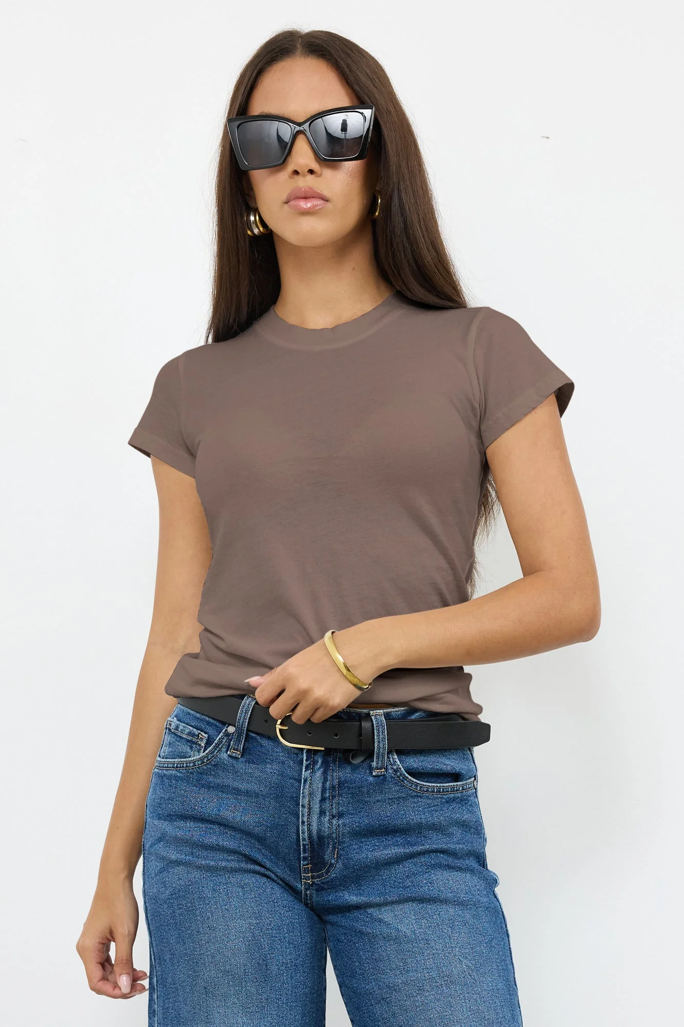 Basic Classic Crew Neck Fitted Cotton Tee - Image 4