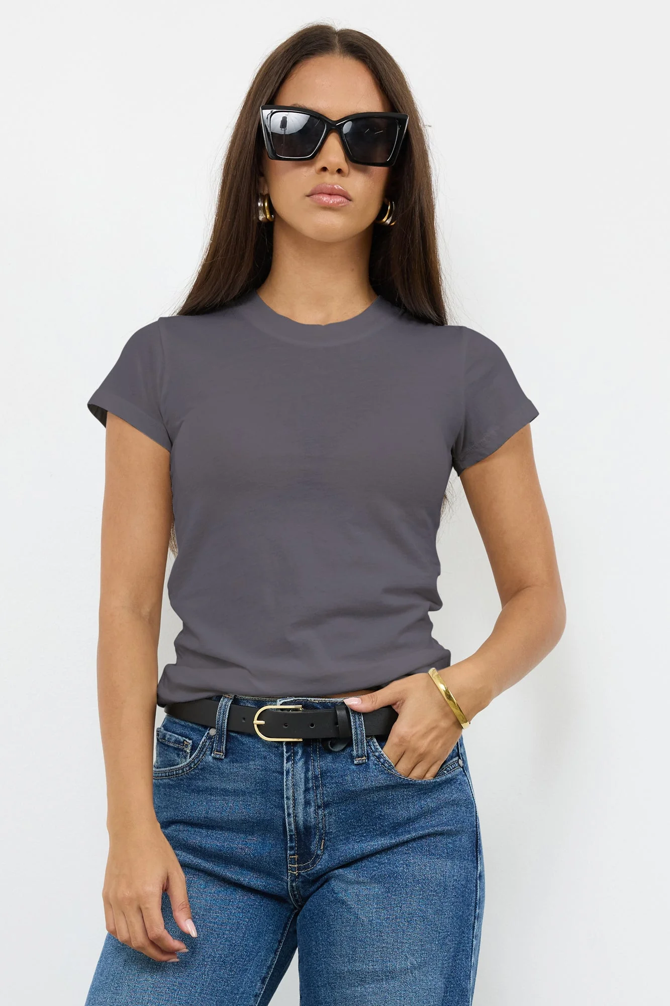 Basic Classic Crew Neck Fitted Cotton Tee - Image 5