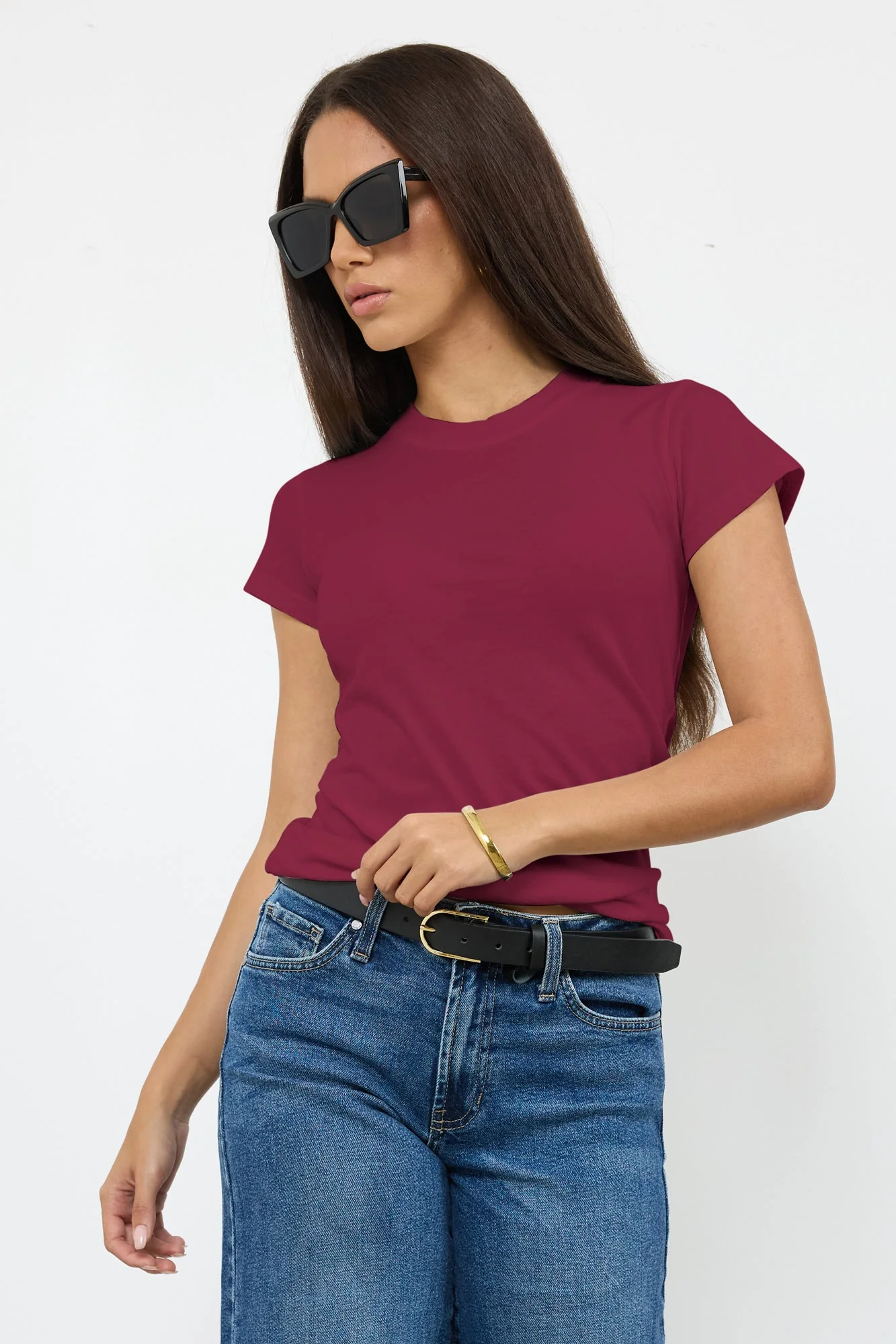 Basic Classic Crew Neck Fitted Cotton Tee - Image 6