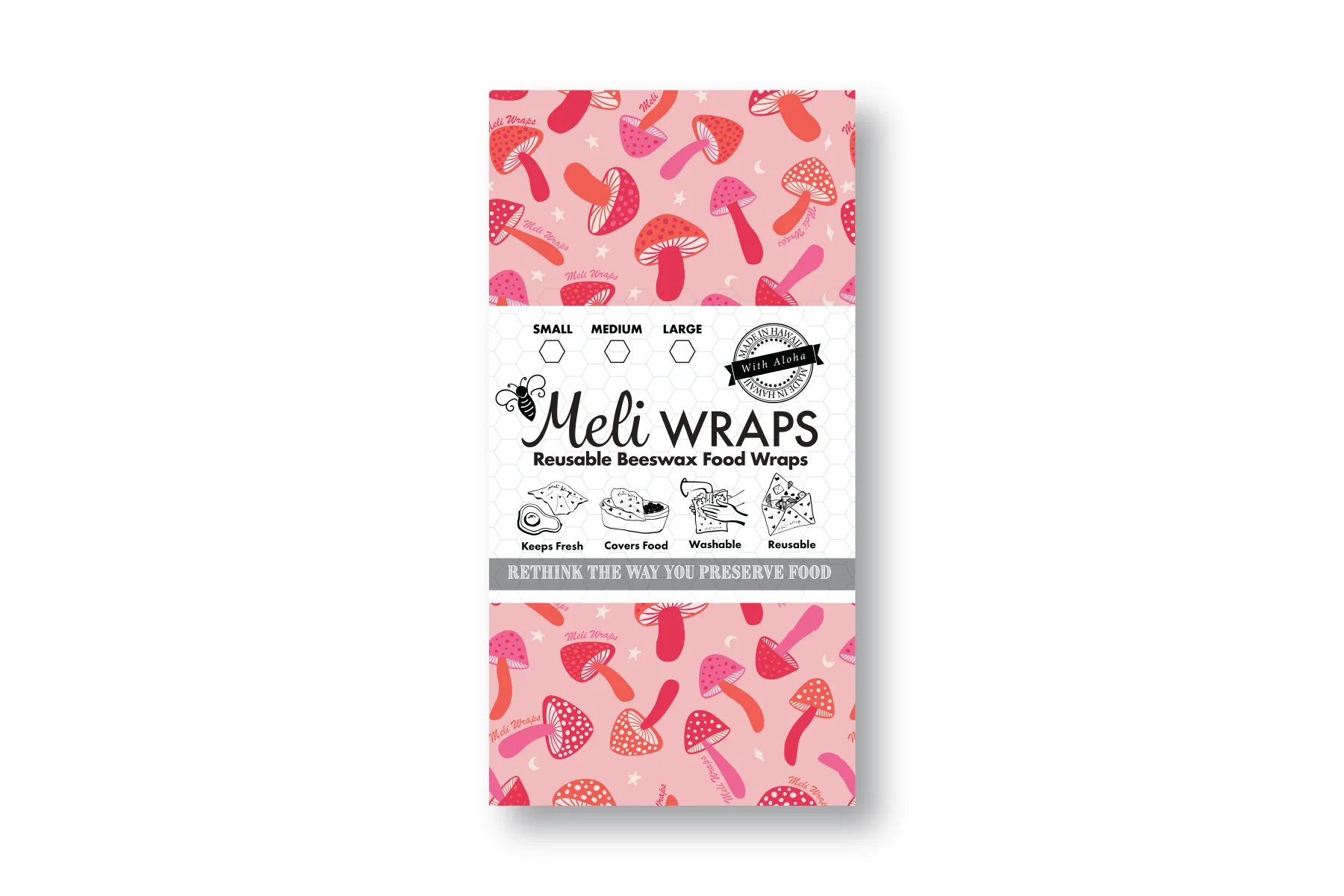 Beeswax Food Wrap - Pink Mushroom Print