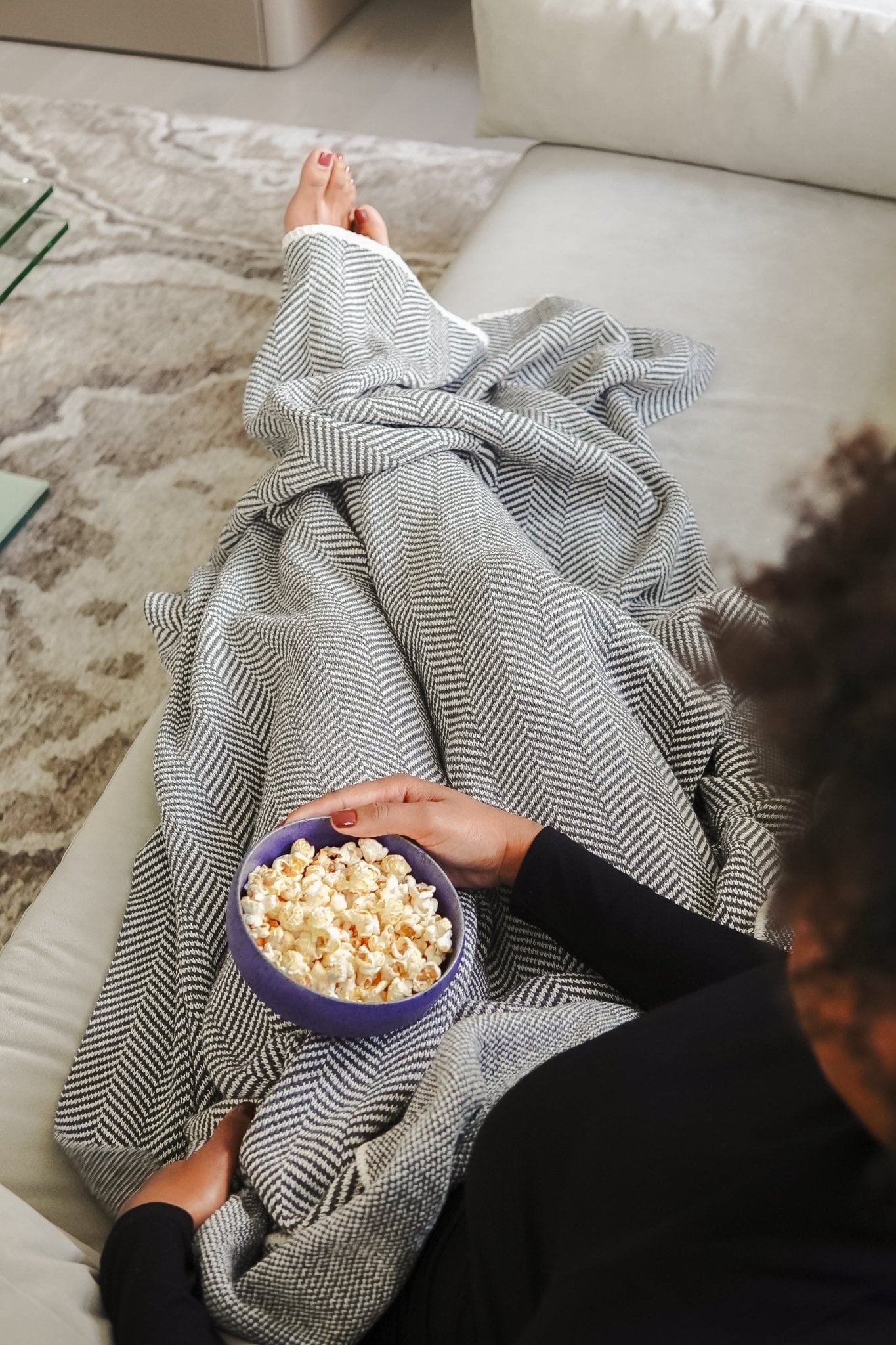 Cotton Sustainable Knit Throw Blanket - Herringbone - Image 5
