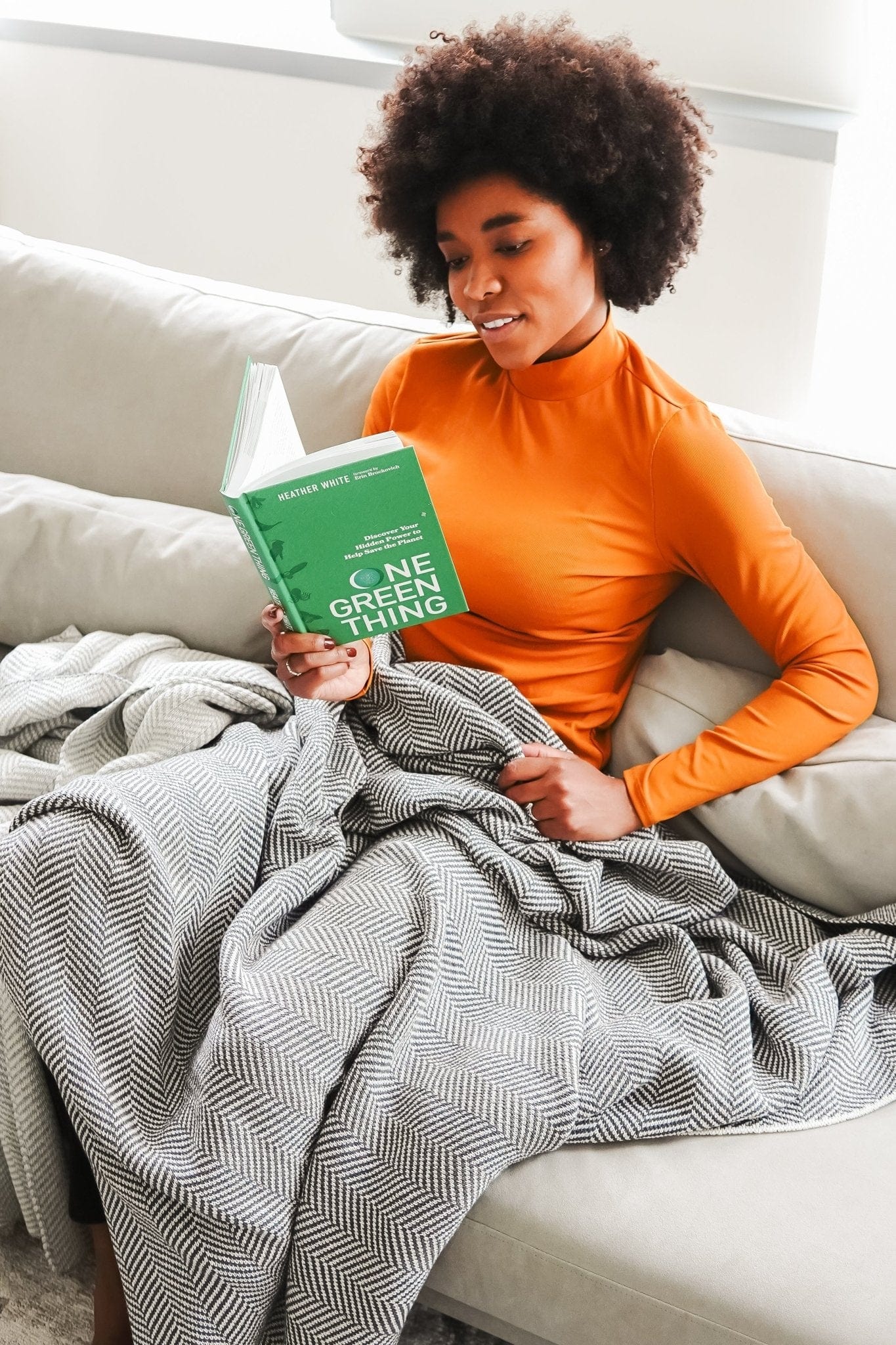 Cotton Sustainable Knit Throw Blanket - Herringbone - Image 6