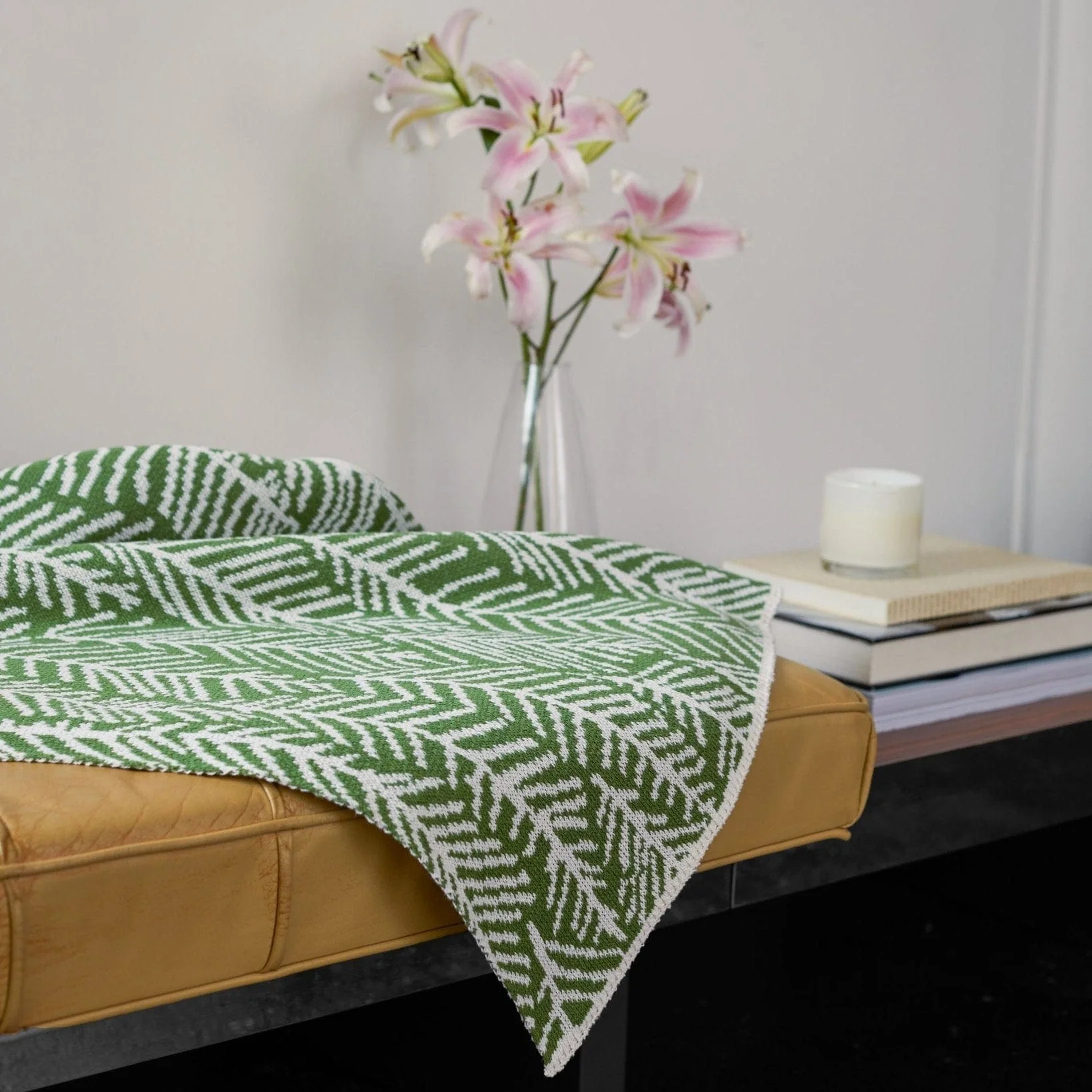 Cotton Sustainable Knit Throw Blanket - Leaf Melody by Elodie Blanchard