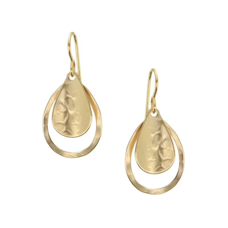 Curved Teardrop and Teardrop Rings Wire Earrings - Image 2