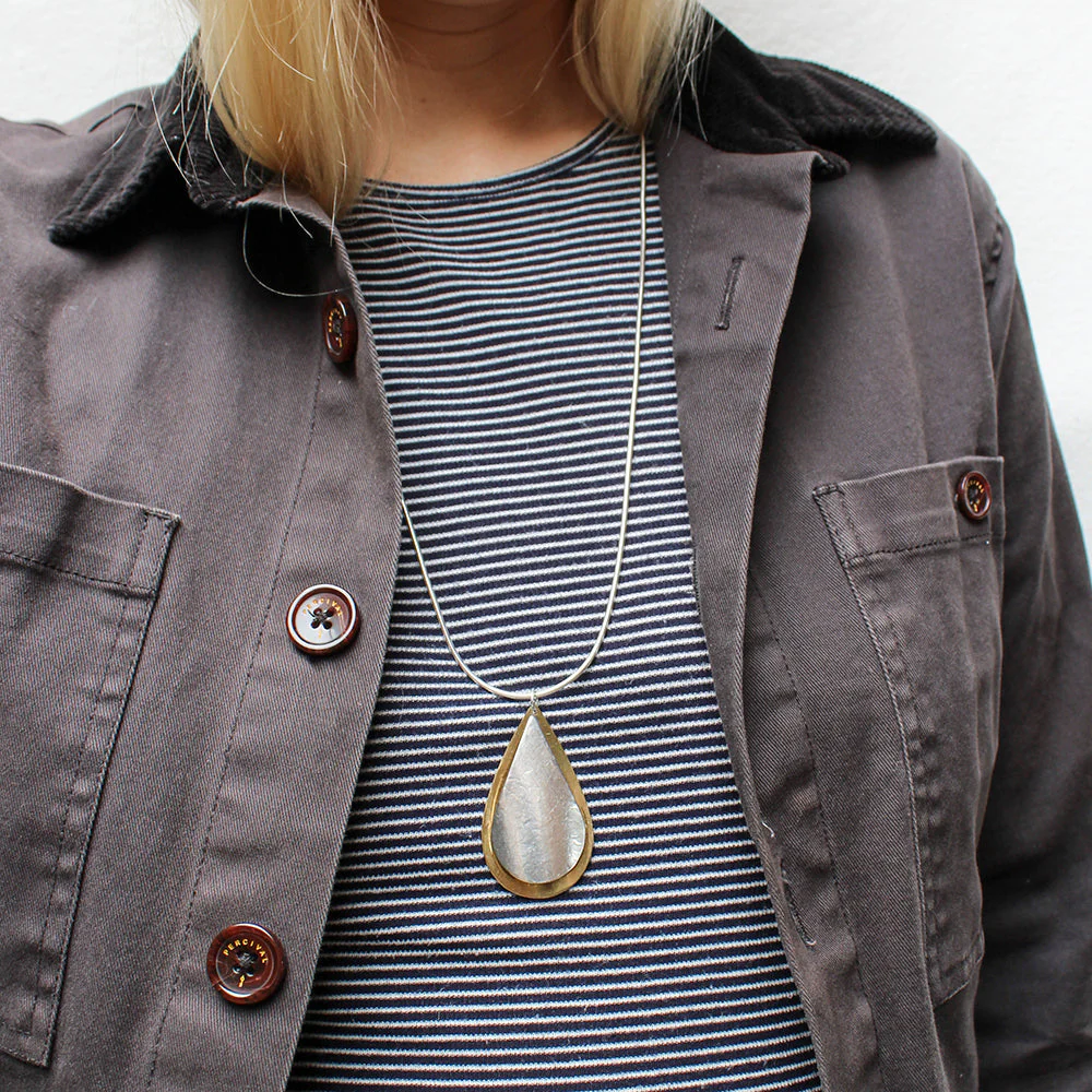 Dished and Curved Layered Teardrop Long Necklace - Image 2