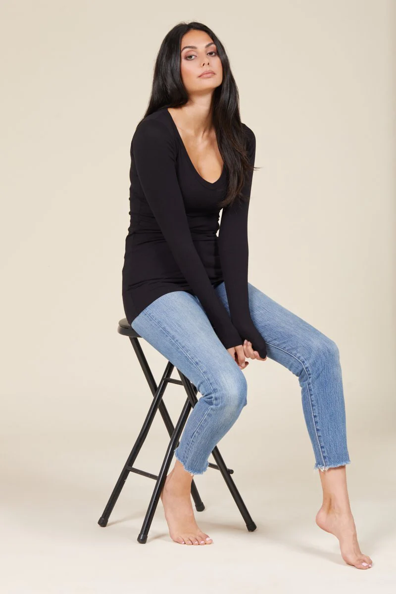 Long Sleeve V Neck Cotton Layering Top - Image 2