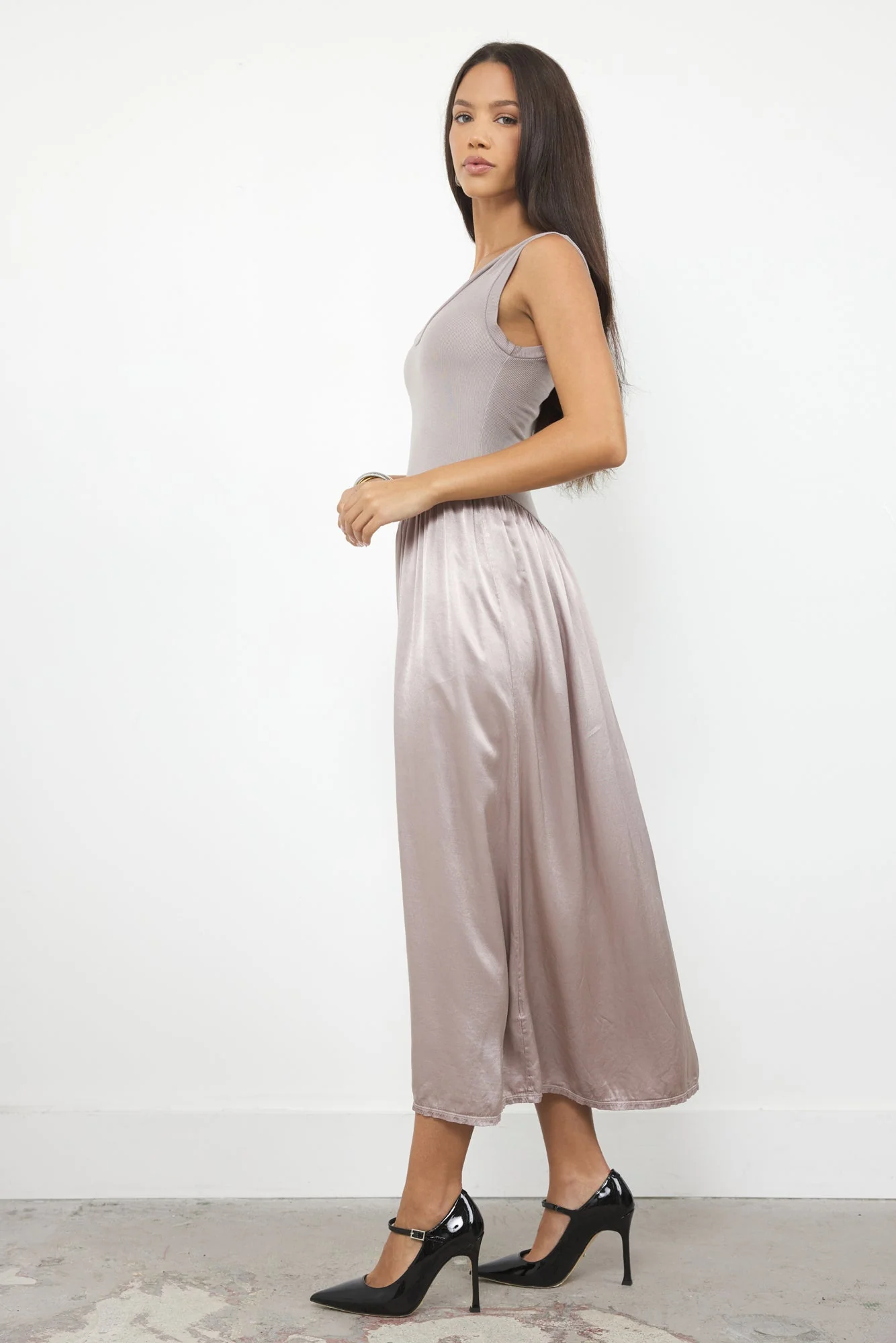 Oliver Silky Tank Dress Ribbed Bodice - Image 7