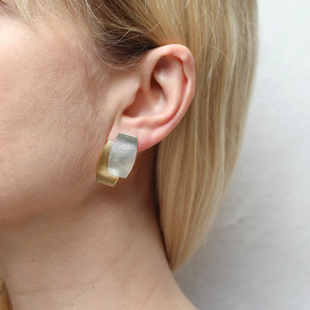 Overlap Wavy Ovals Clip or Post Earrings - Image 2