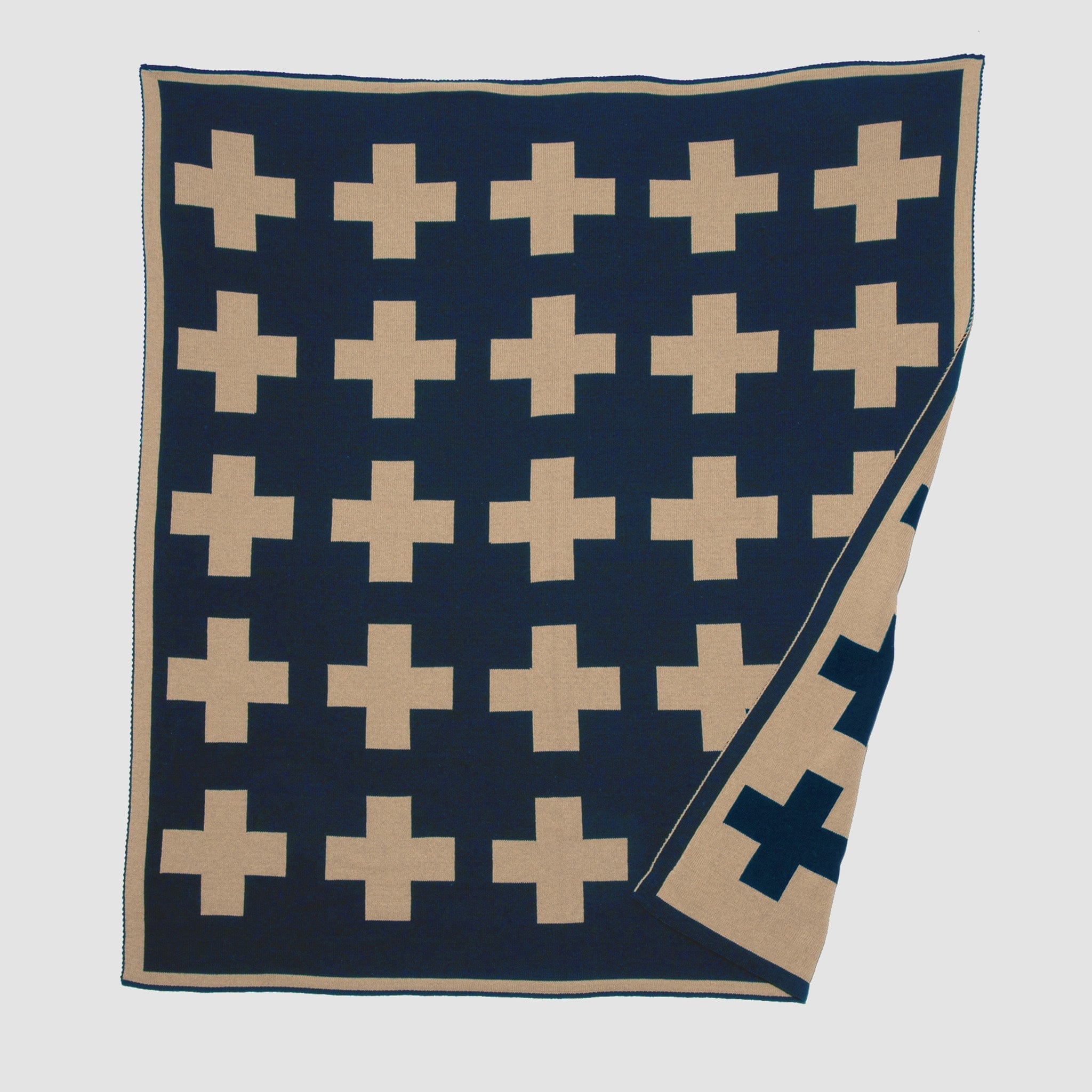 Reversible Sustainable Knit Patterned Throw Blanket - Swiss Cross