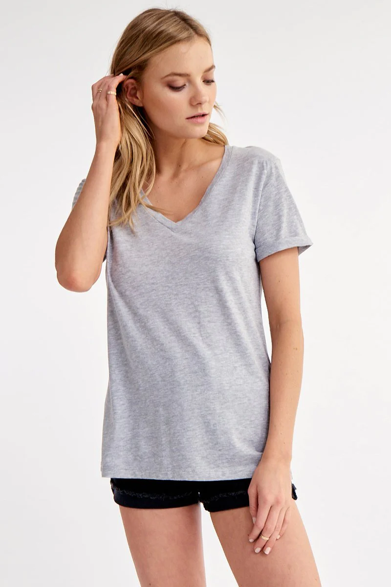Rolled Sleeve Staple Vee Cotton T-Shirt - Image 5