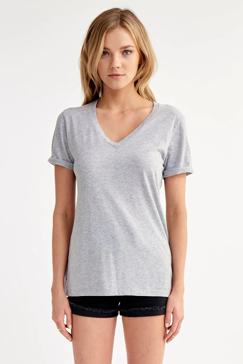 Rolled Sleeve Staple Vee Cotton T-Shirt - Image 6