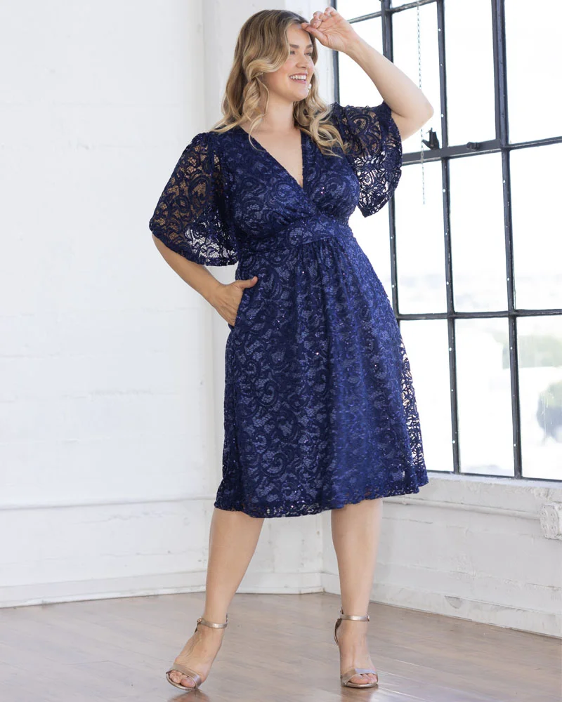 Plus Size Starry Sequined Lace Cocktail Dress - Image 10
