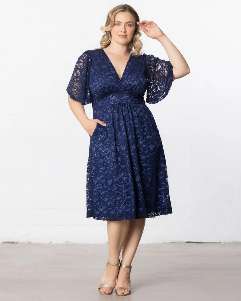 Plus Size Starry Sequined Lace Cocktail Dress - Image 12