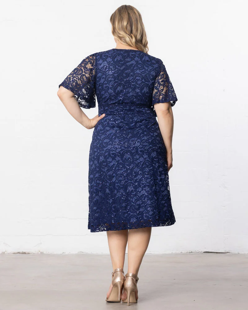 Plus Size Starry Sequined Lace Cocktail Dress - Image 13