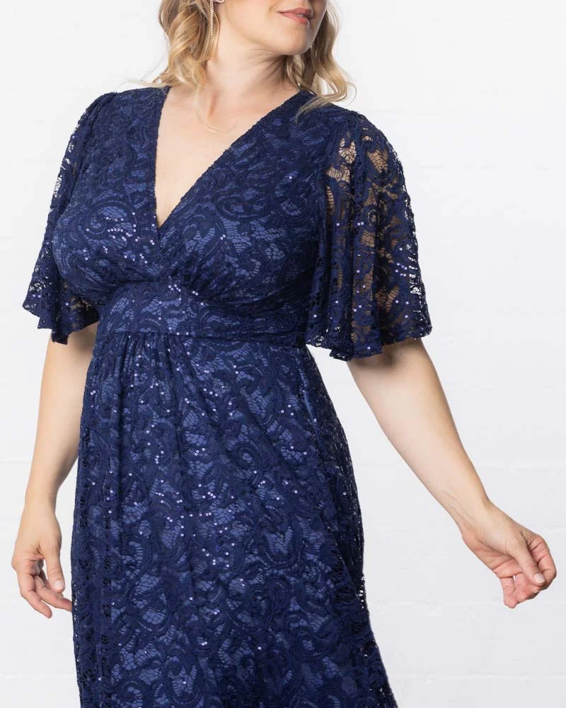 Plus Size Starry Sequined Lace Cocktail Dress - Image 14