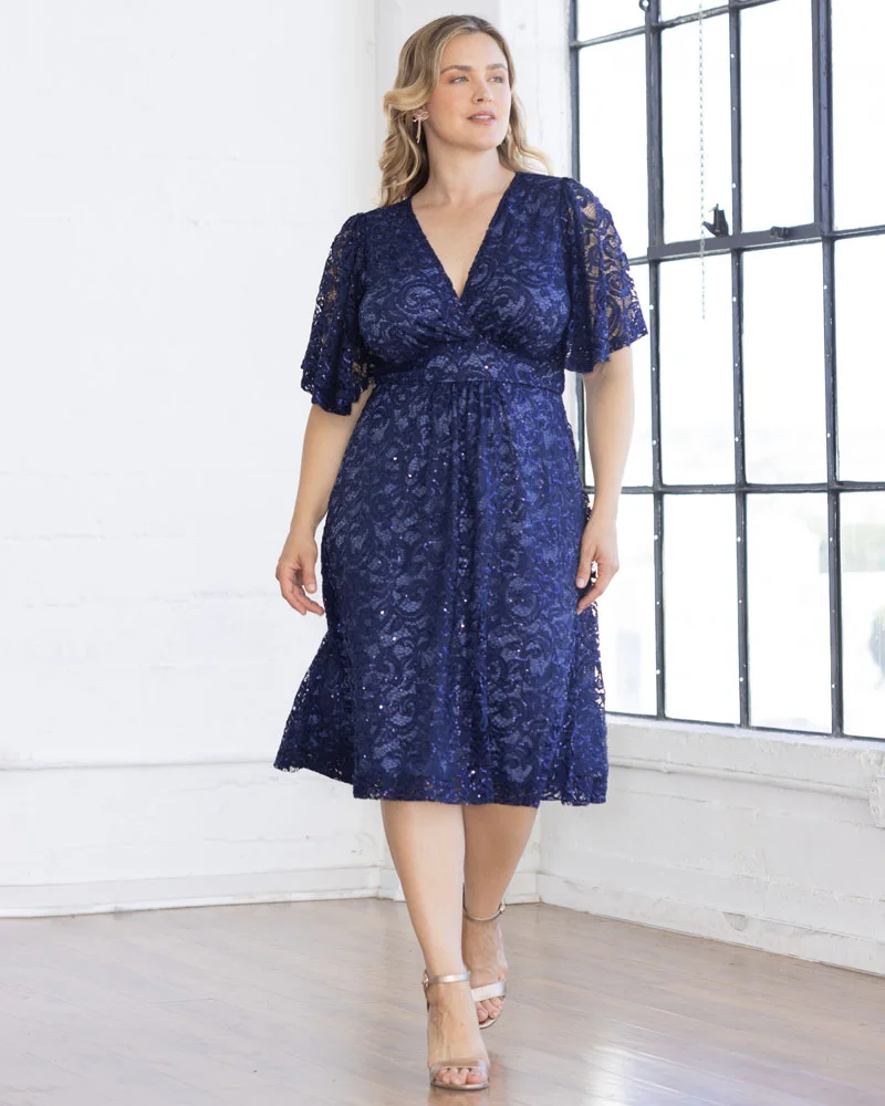 Plus Size Starry Sequined Lace Cocktail Dress - Image 15