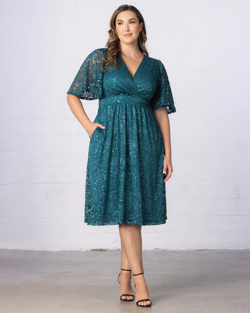 Plus Size Starry Sequined Lace Cocktail Dress - Image 18