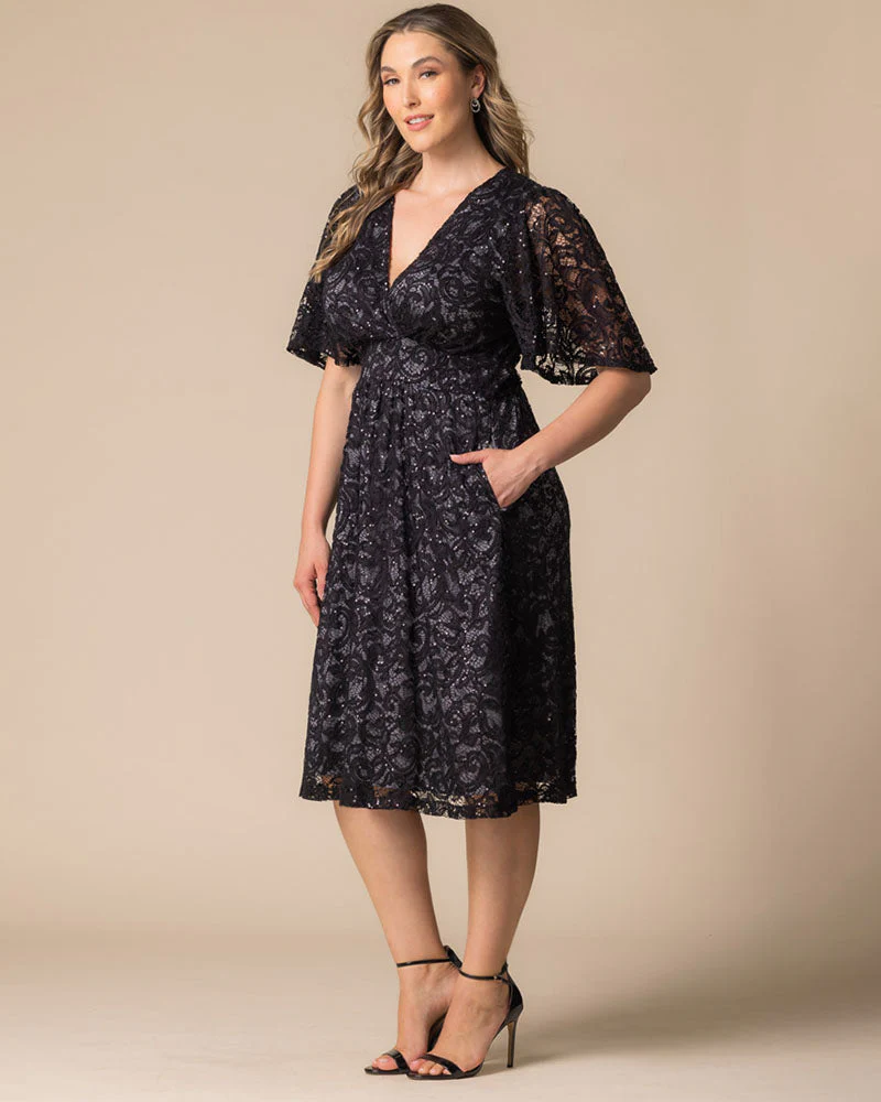 Plus Size Starry Sequined Lace Cocktail Dress - Image 31
