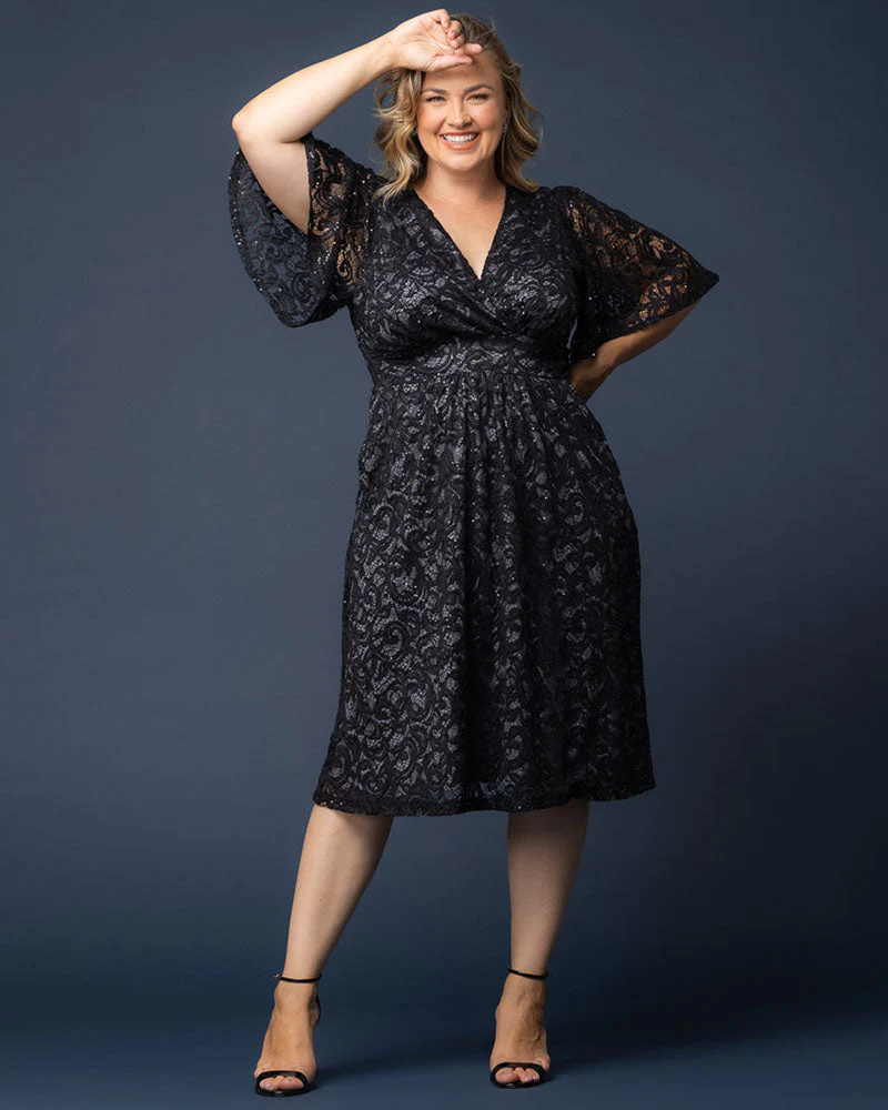 Plus Size Starry Sequined Lace Cocktail Dress - Image 34