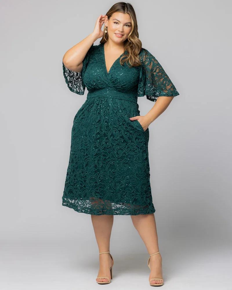 Plus Size Starry Sequined Lace Cocktail Dress - Image 35