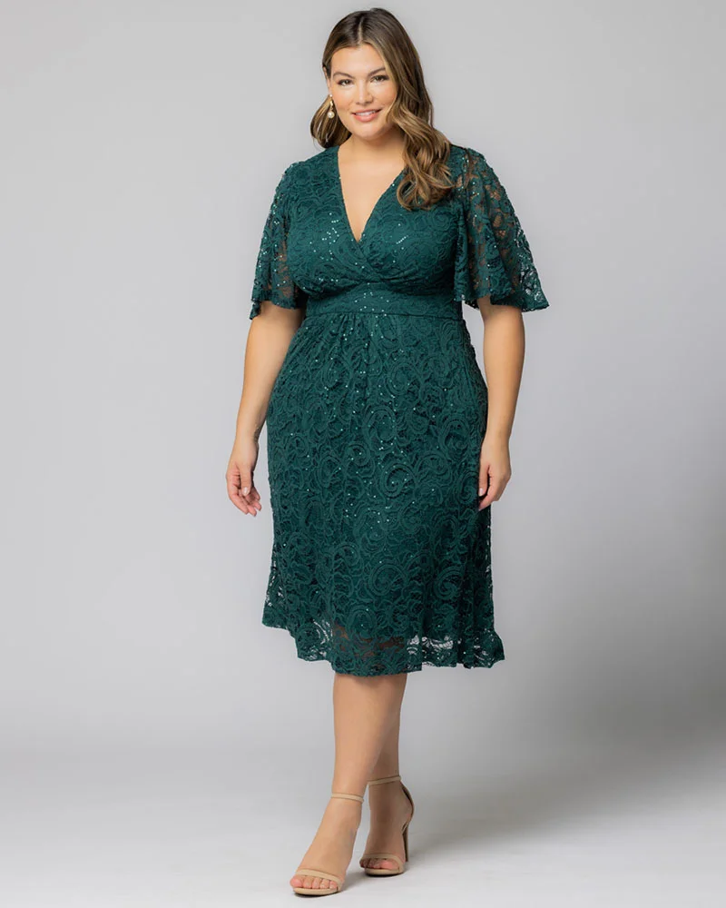 Plus Size Starry Sequined Lace Cocktail Dress - Image 36