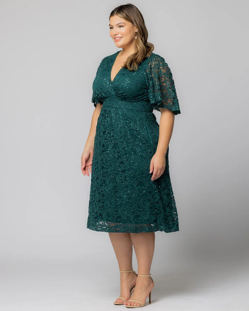 Plus Size Starry Sequined Lace Cocktail Dress - Image 37