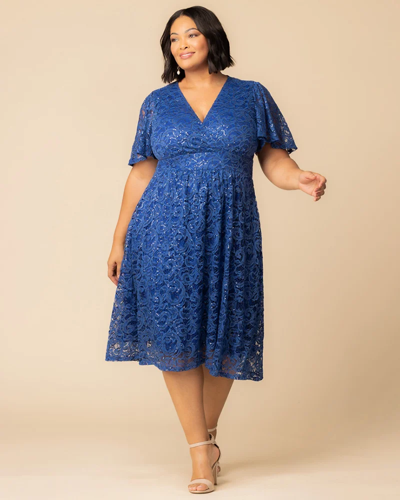 Plus Size Starry Sequined Lace Cocktail Dress - Image 41