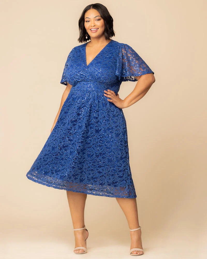 Plus Size Starry Sequined Lace Cocktail Dress - Image 42