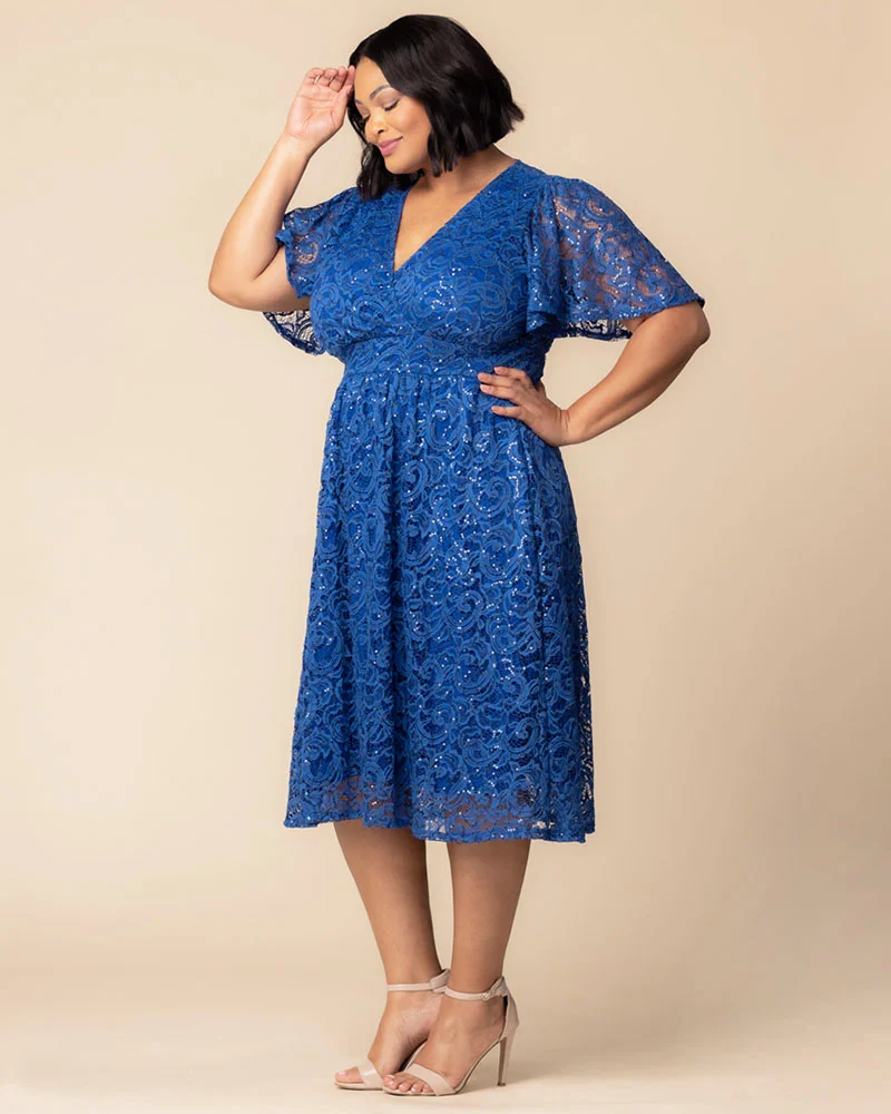 Plus Size Starry Sequined Lace Cocktail Dress - Image 43