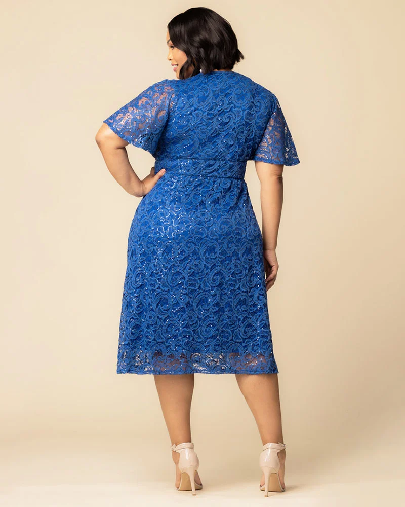 Plus Size Starry Sequined Lace Cocktail Dress - Image 44
