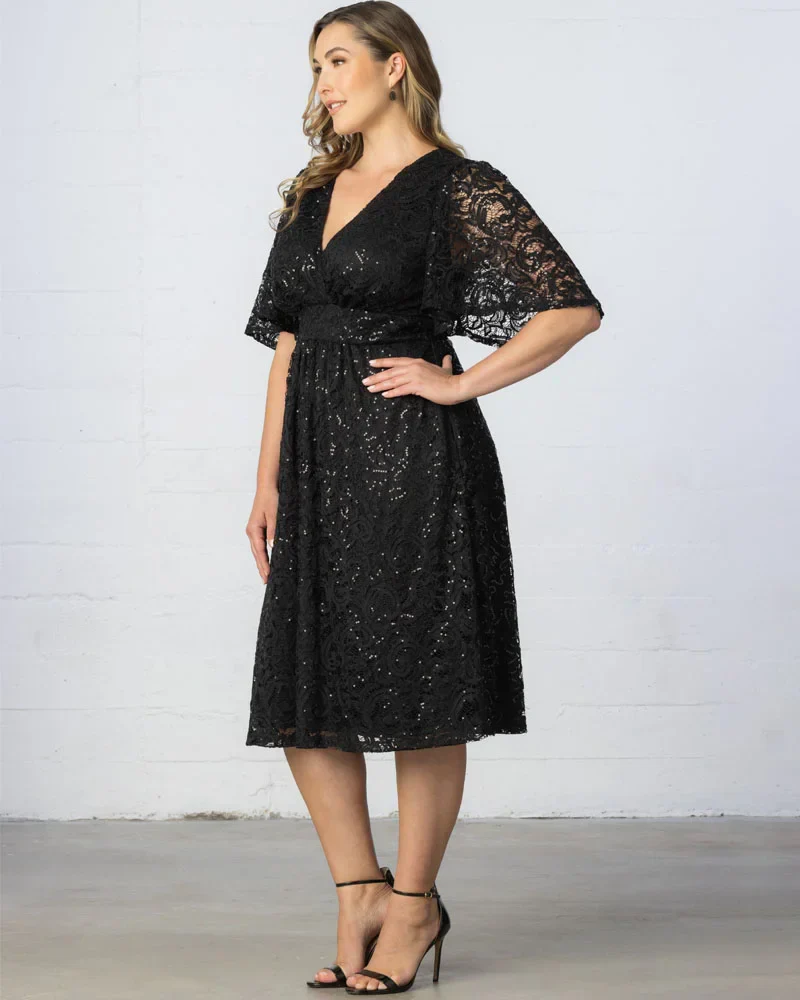 Plus Size Starry Sequined Lace Cocktail Dress - Image 5