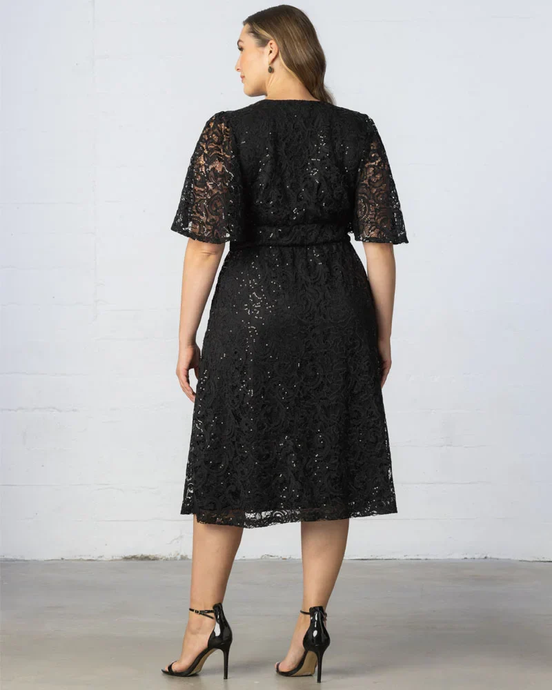 Plus Size Starry Sequined Lace Cocktail Dress - Image 6