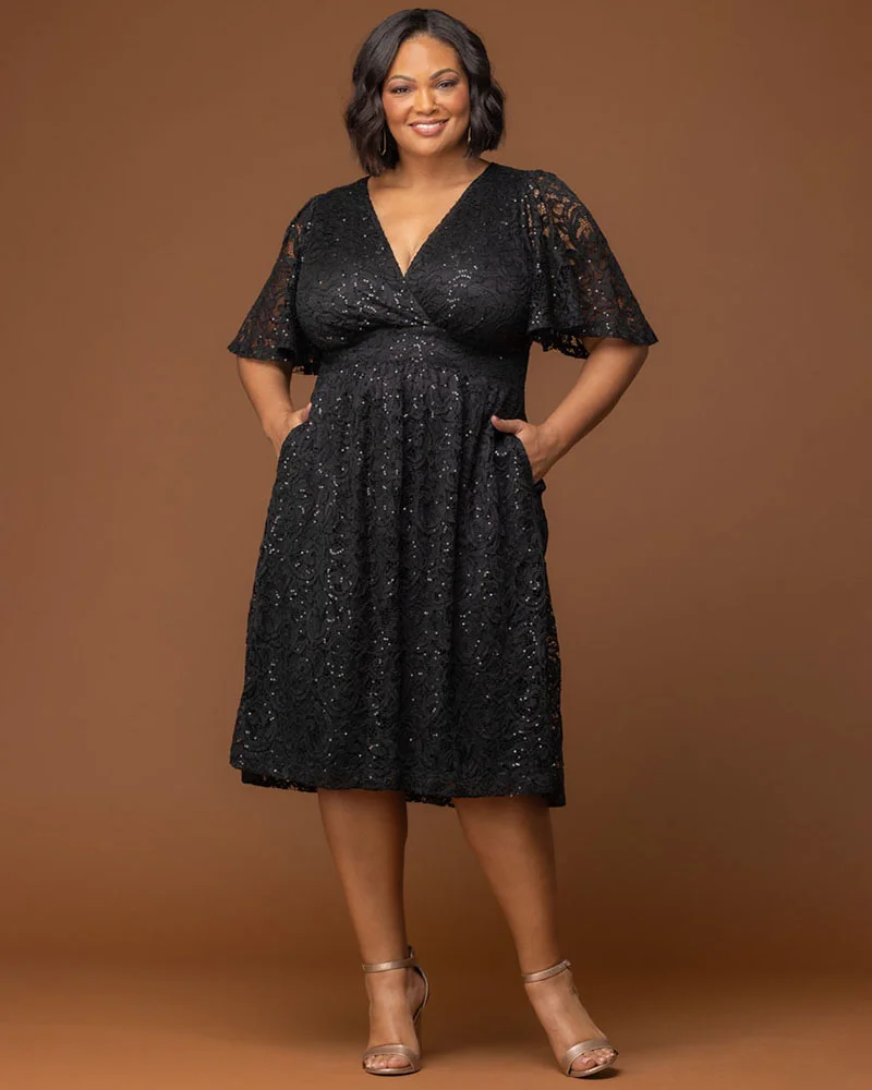 Plus Size Starry Sequined Lace Cocktail Dress - Image 8