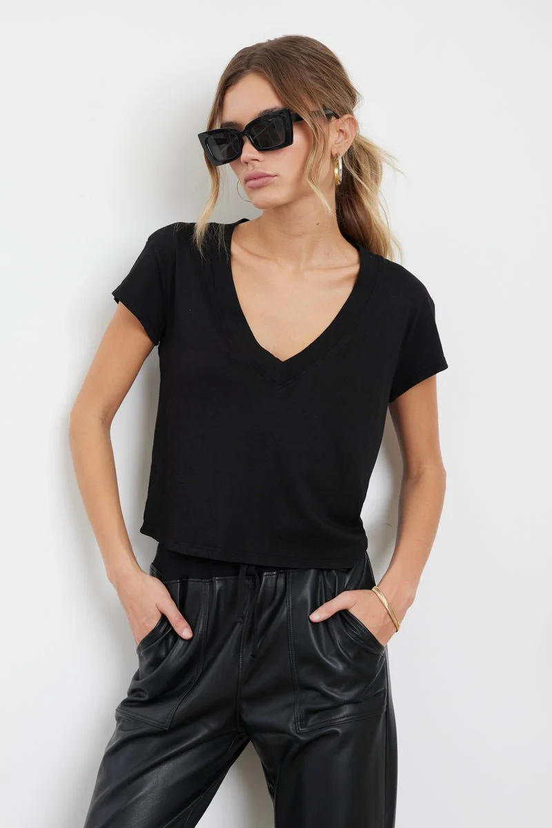 Suri Organic Deep V Cap Sleeve Organic Cotton Tee - Image 3