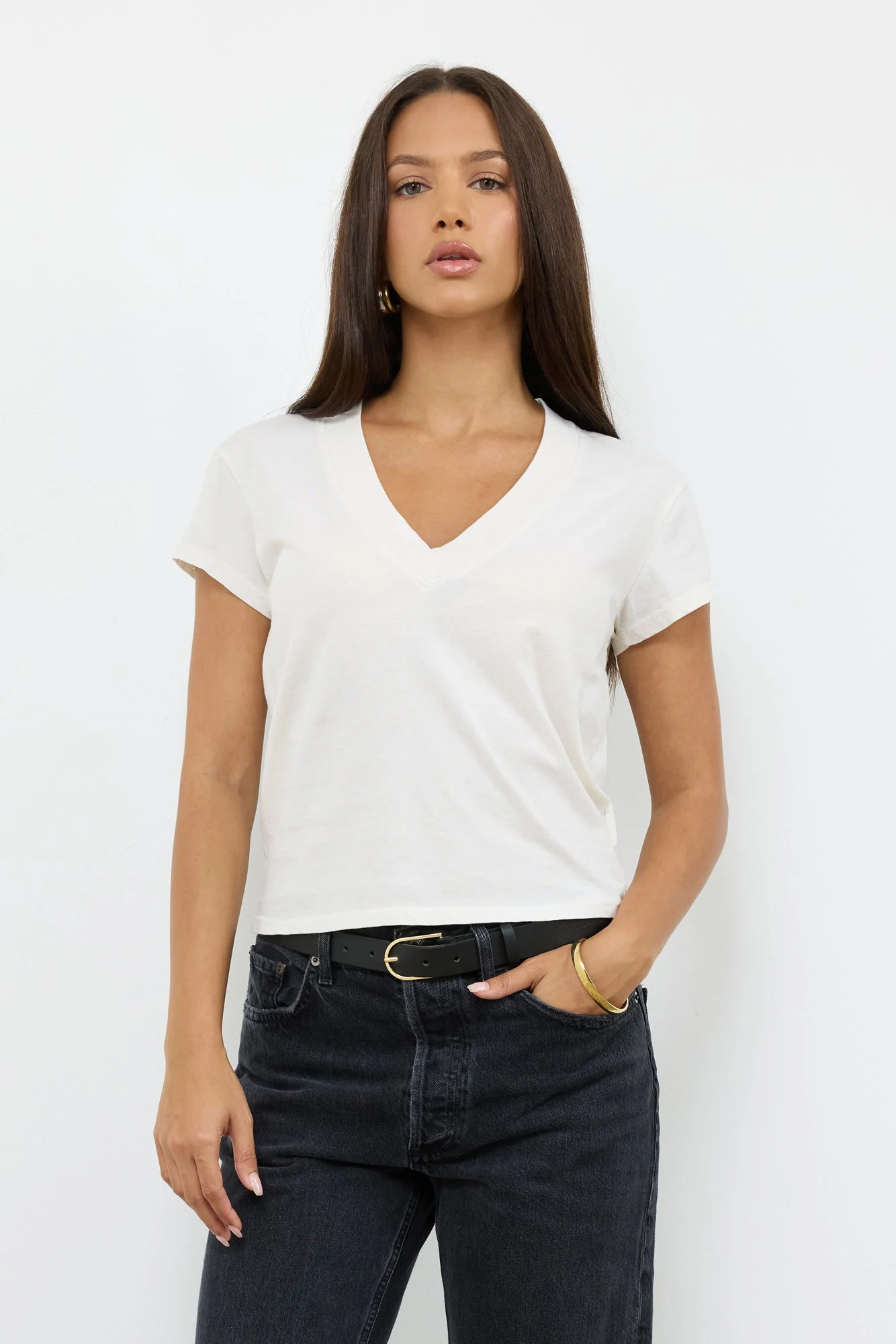 Suri Organic Deep V Cap Sleeve Organic Cotton Tee - Image 5