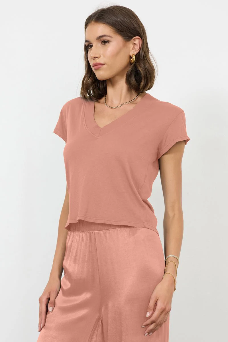 Suri Organic Deep V Cap Sleeve Organic Cotton Tee - Image 8