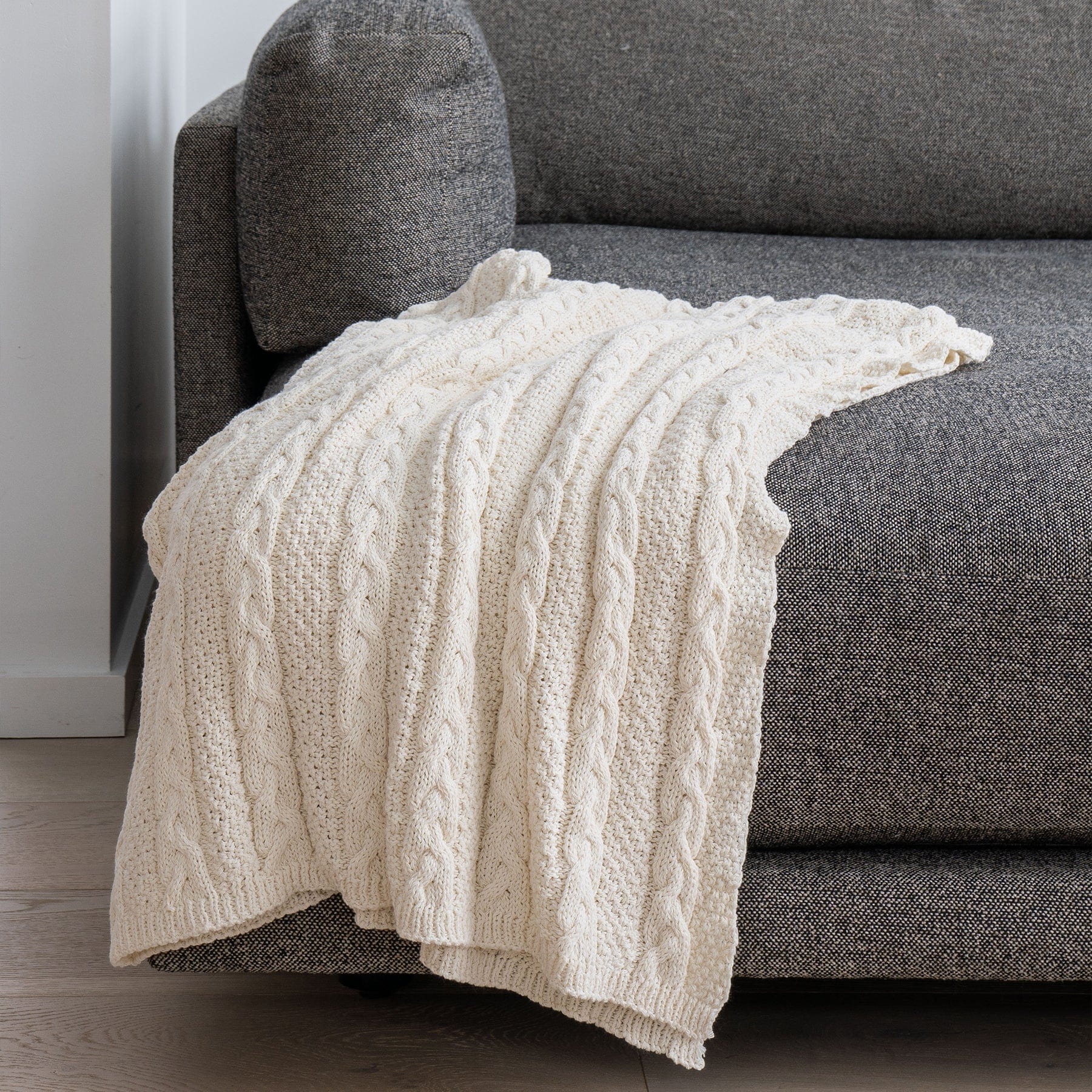 Textured Sustainable Knit Throw Blanket - Chunky Cable - Image 5