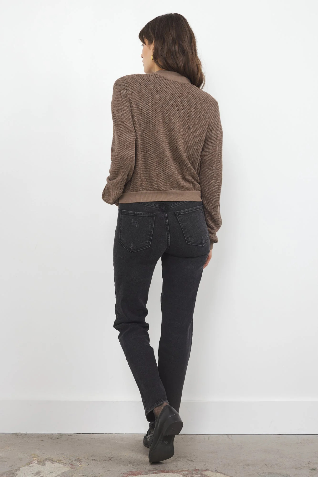 Bomber Jacket Eighties Mesh Sweater Jacket - Sand Washed - Image 13
