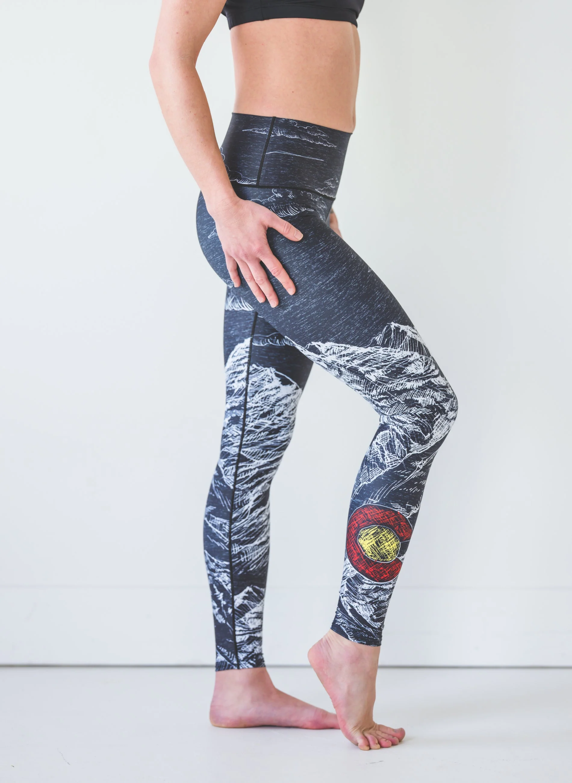 Eco-Friendly Mountain Sketch Yoga Pants - Image 2